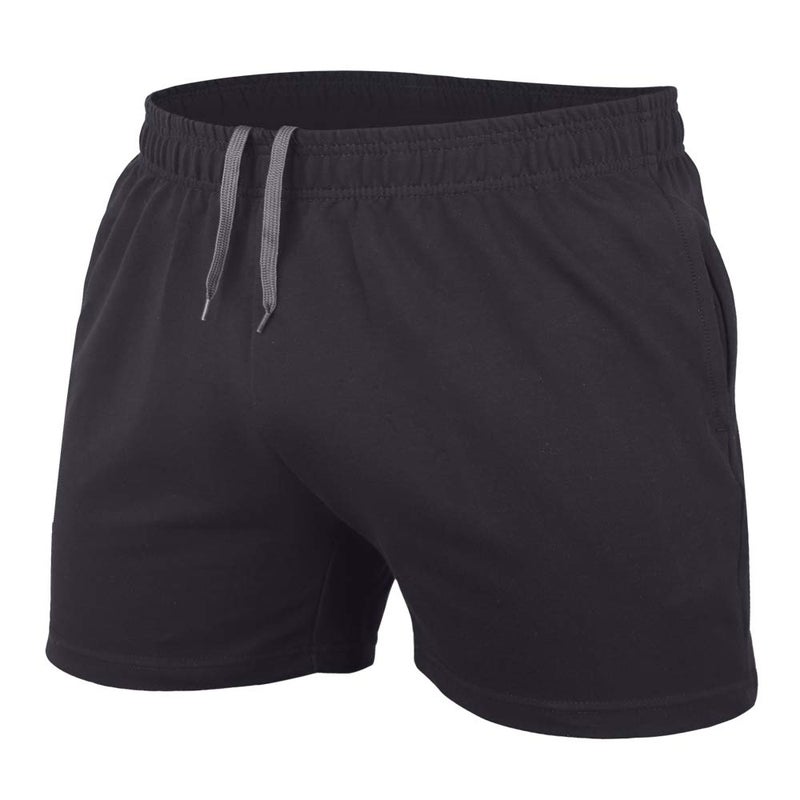 JEEING GEAR Men's Bodybuilding Workout Gym Shorts 5" Inseam Sports Cotton with Pocket Black Color Size 2XL - Image 1
